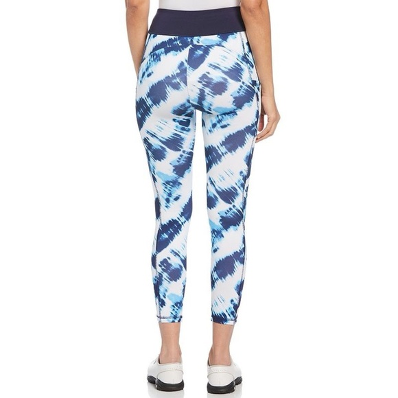 PGA Tour Blue and White Tie Dye Print Ankle Leggings, Size Large - Picture 2 of 16